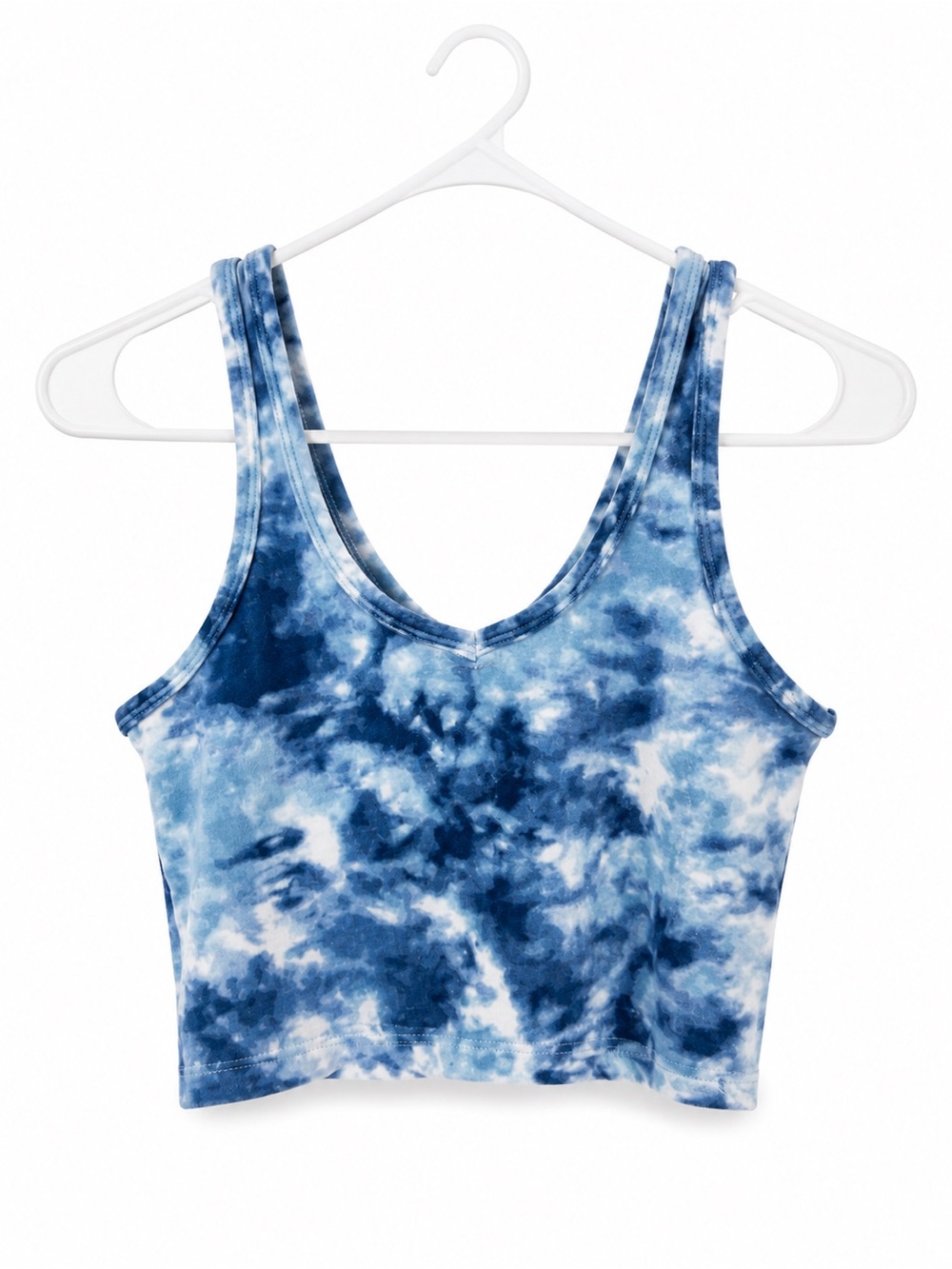 Women's Blue Tie-Dye V-Neck Crop Tank